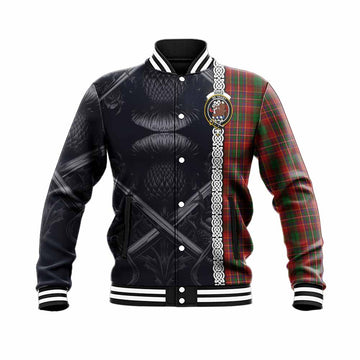 Innes Tartan Baseball Jacket with Family Crest Cross Sword Thistle Celtic Vibes