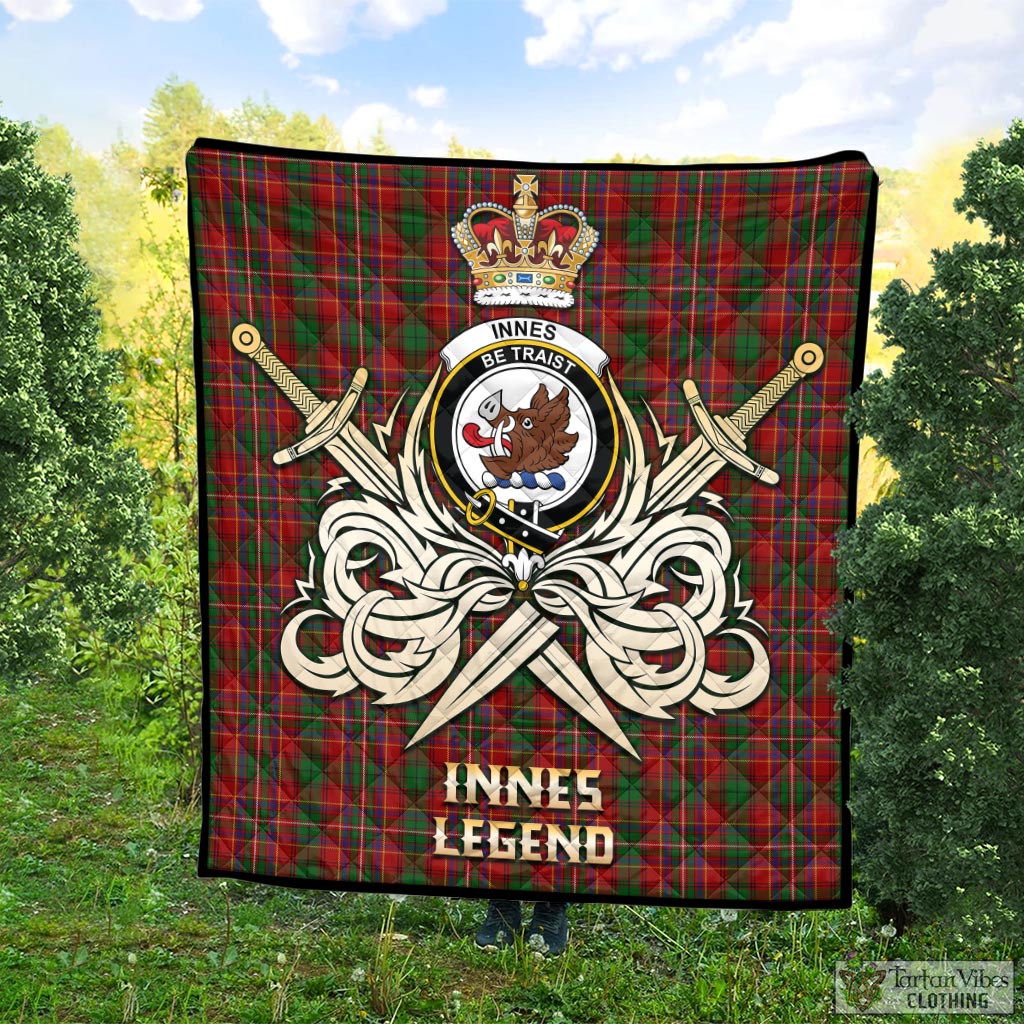 Tartan Vibes Clothing Innes Tartan Quilt with Clan Crest and the Golden Sword of Courageous Legacy