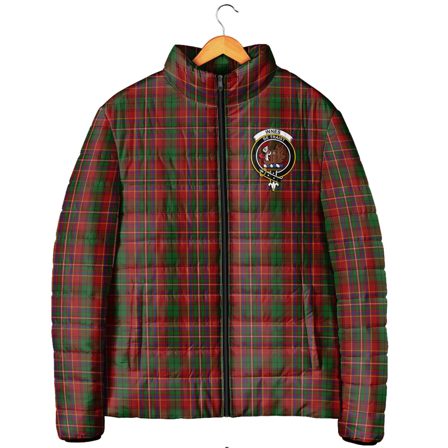 Innes Tartan Padded Jacket with Family Crest Men's Padded Jacket - Tartan Vibes Clothing