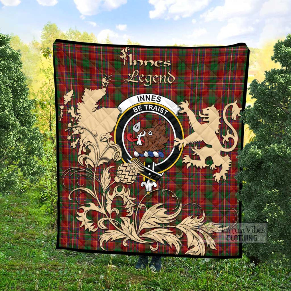 Tartan Vibes Clothing Innes Tartan Quilt with Family Crest and Scottish Symbol Style