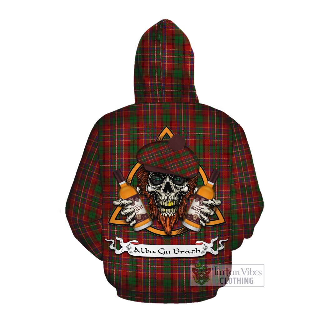 Tartan Vibes Clothing Innes Tartan Cotton Hoodie with Family Crest and Bearded Skull Holding Bottles of Whiskey