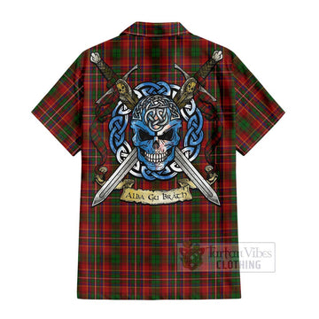 Innes Tartan Short Sleeve Button Shirt with Family Crest Celtic Skull Style