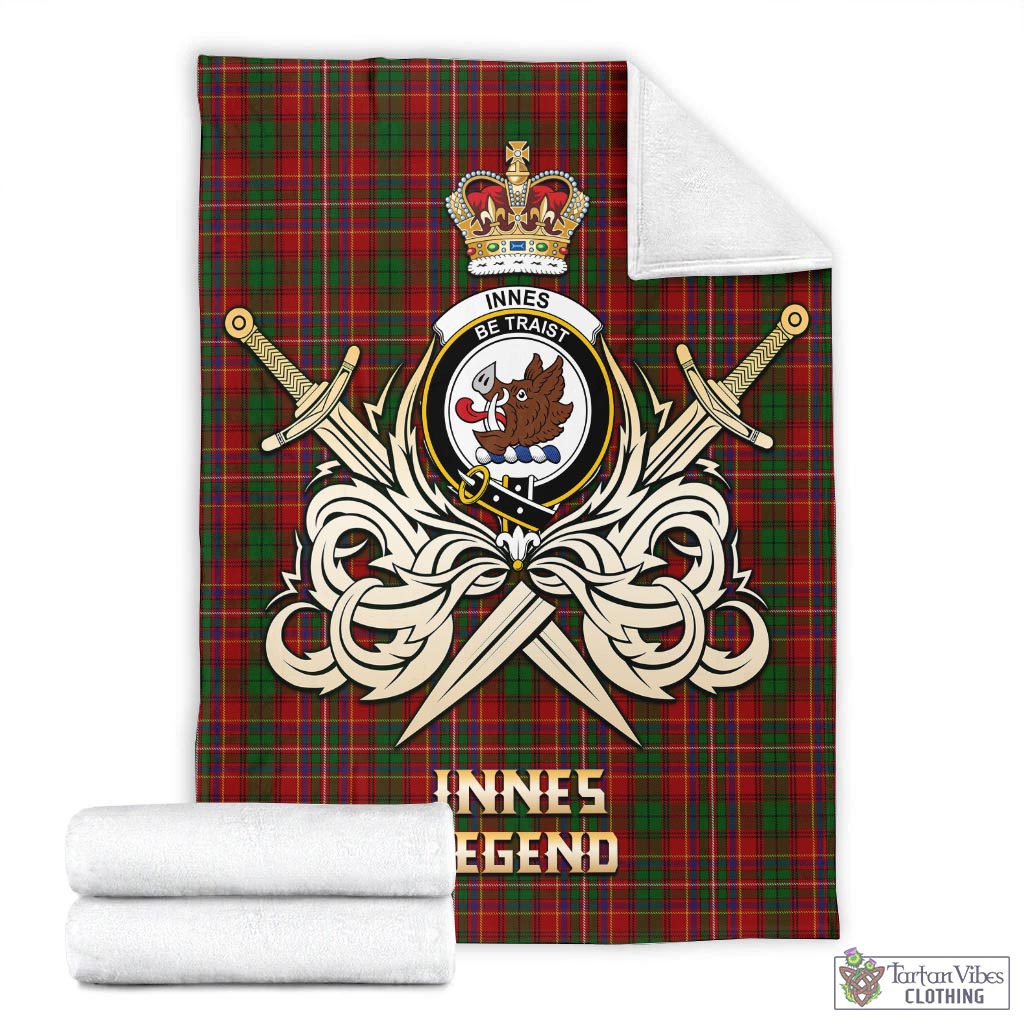 Tartan Vibes Clothing Innes Tartan Blanket with Clan Crest and the Golden Sword of Courageous Legacy