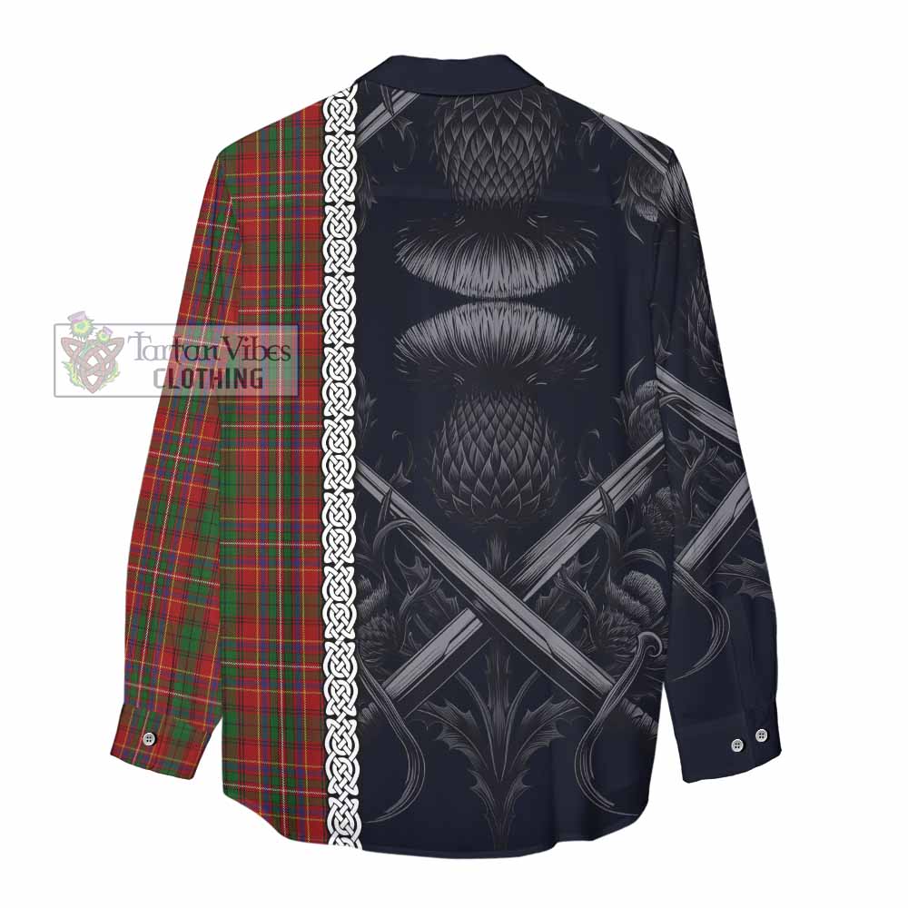 Tartan Vibes Clothing Innes Tartan Women's Casual Shirt with Family Crest Cross Sword Thistle Celtic Vibes