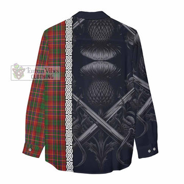 Innes Tartan Women's Casual Shirt with Family Crest Cross Sword Thistle Celtic Vibes