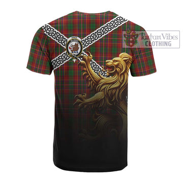Innes Crest Tartan Cotton T-shirt with Golden Lion Emblem Celtic Style - Tartan Vibes Clothing