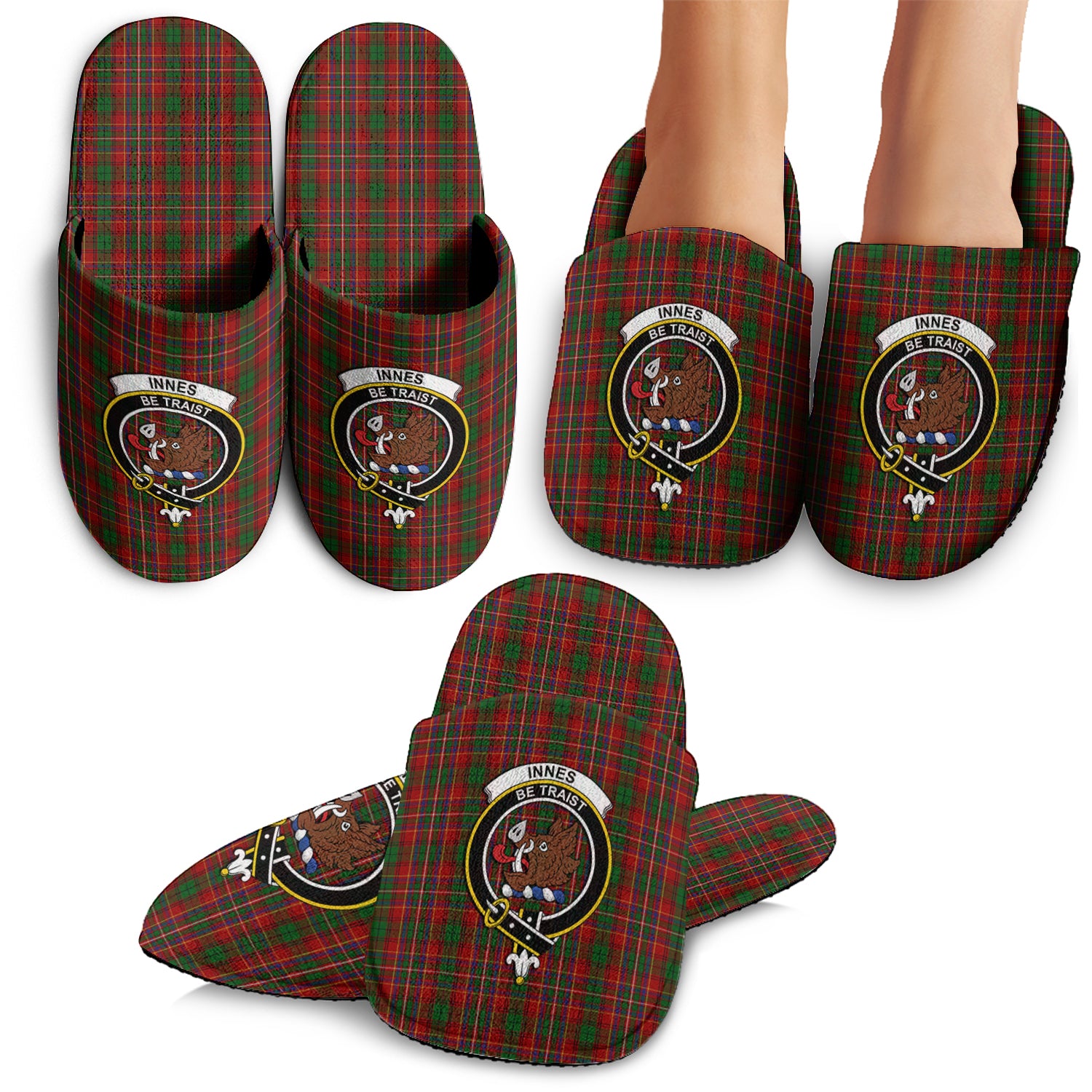 Innes Tartan Home Slippers with Family Crest - Tartanvibesclothing