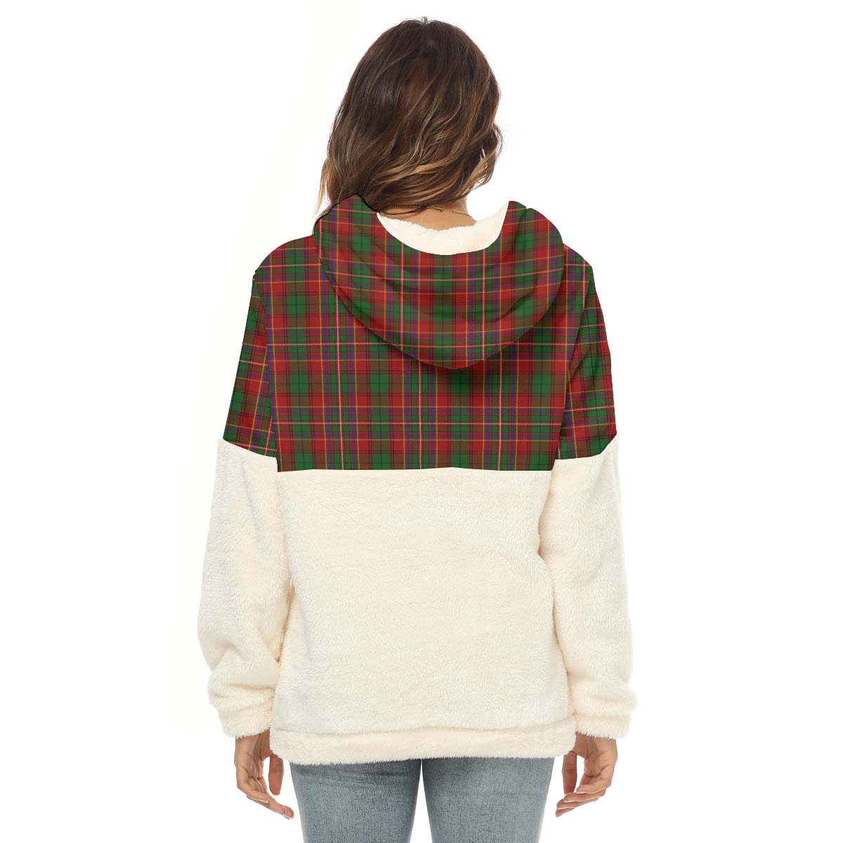 Innes Tartan Women's Borg Fleece Hoodie With Half Zip with Family Crest - Tartan Vibes Clothing