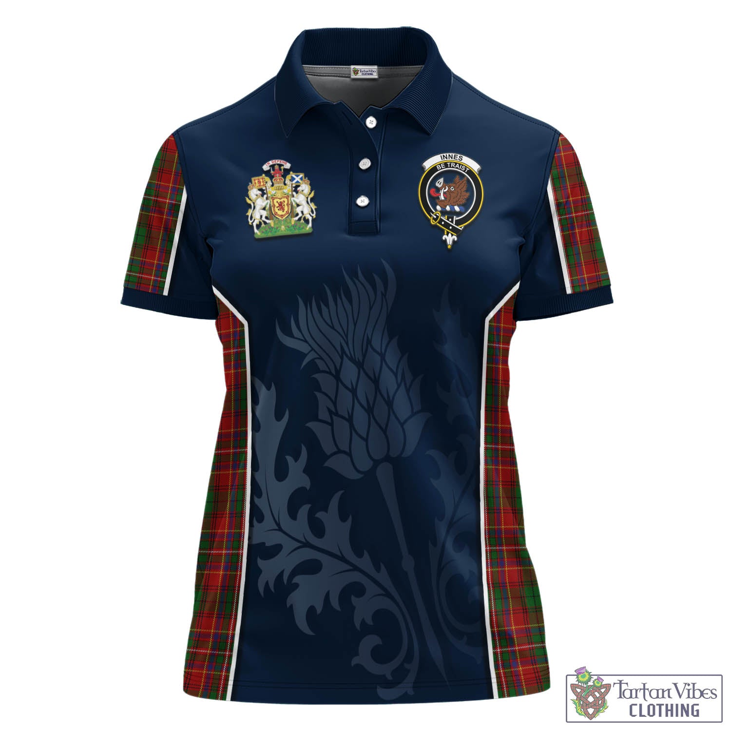 Tartan Vibes Clothing Innes Tartan Women's Polo Shirt with Family Crest and Scottish Thistle Vibes Sport Style