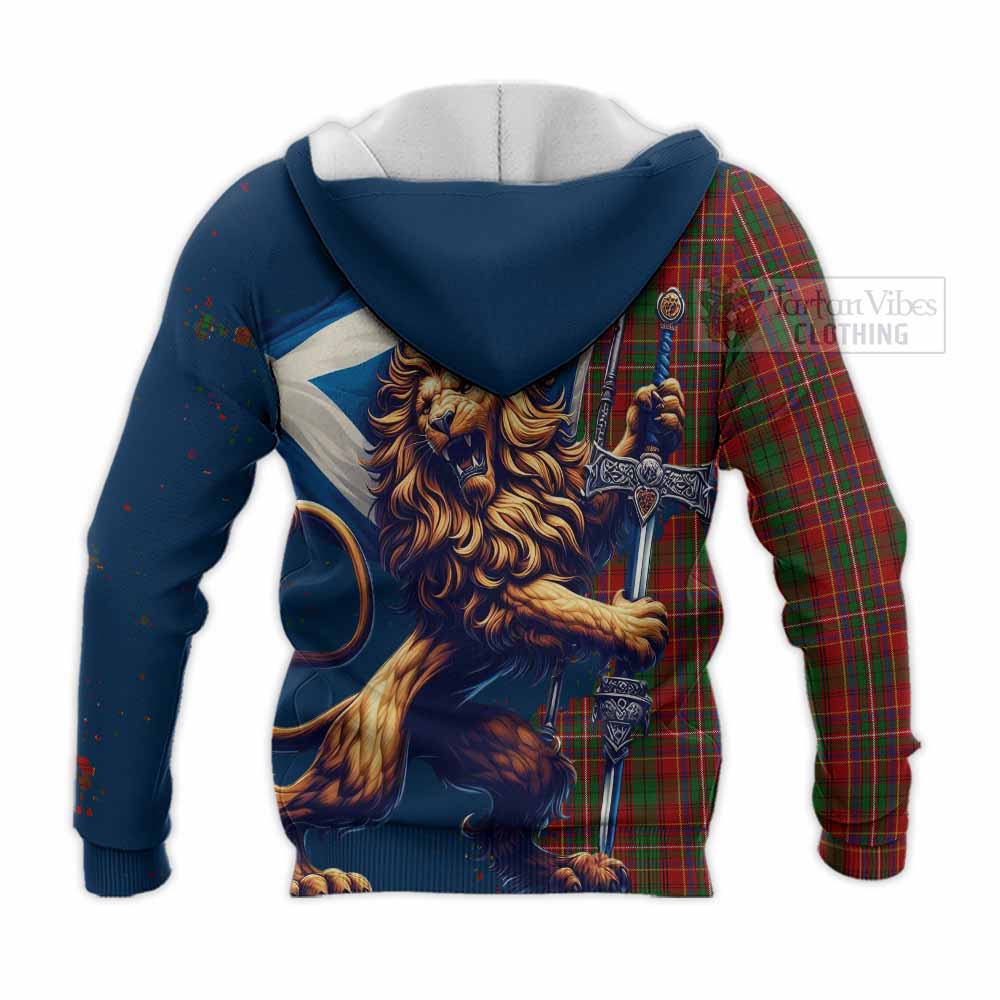 Tartan Vibes Clothing Innes Tartan Family Crest Knitted Hoodie with Scottish Majestic Lion