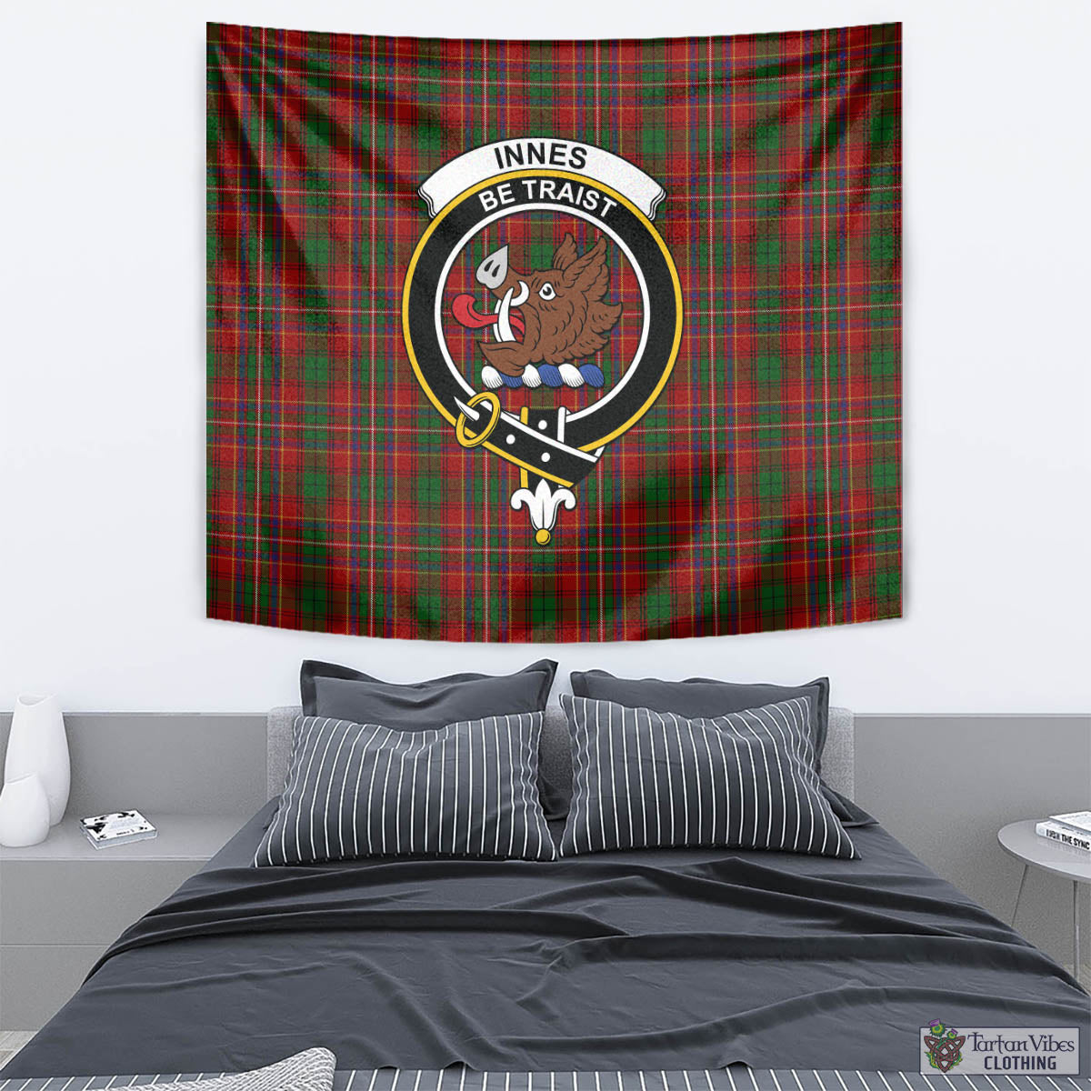 Tartan Vibes Clothing Innes Tartan Tapestry Wall Hanging and Home Decor for Room with Family Crest