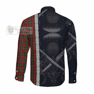 Innes Tartan Long Sleeve Button Shirt with Family Crest Cross Sword Thistle Celtic Vibes