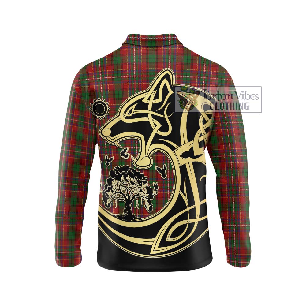 Innes Tartan Long Sleeve Polo Shirt with Family Crest Celtic Wolf Style - Tartanvibesclothing Shop