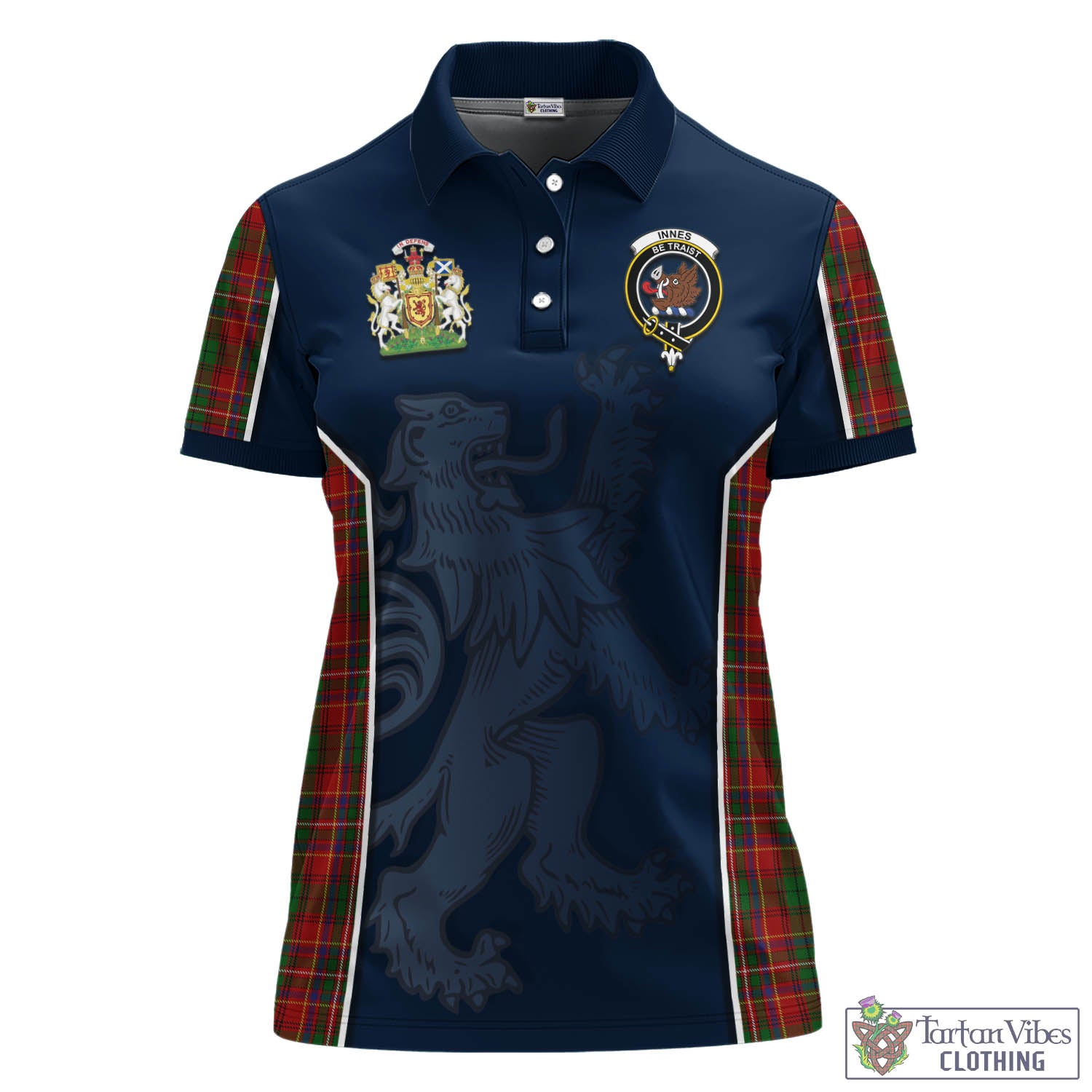 Innes Tartan Women's Polo Shirt with Family Crest and Lion Rampant Vibes Sport Style - Tartan Vibes Clothing