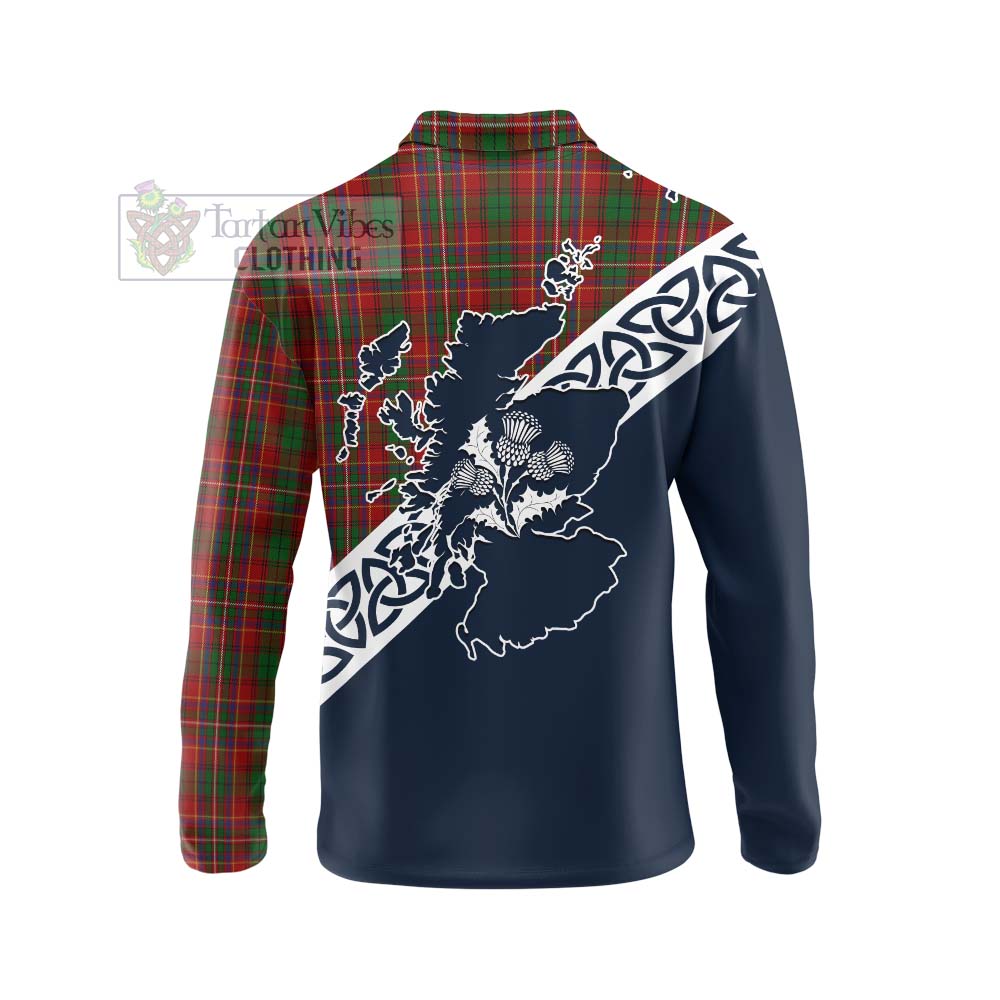 Tartan Vibes Clothing Innes Tartan Long Sleeve Polo Shirt Featuring Thistle and Scotland Map