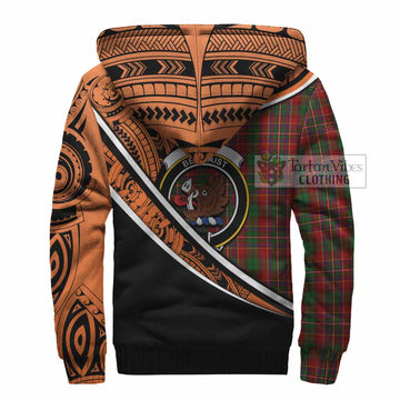 Innes Crest Tartan Sherpa Hoodie with Polynesian Vibes Style - Orange Version