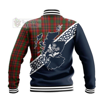 Innes Tartan Baseball Jacket Featuring Thistle and Scotland Map