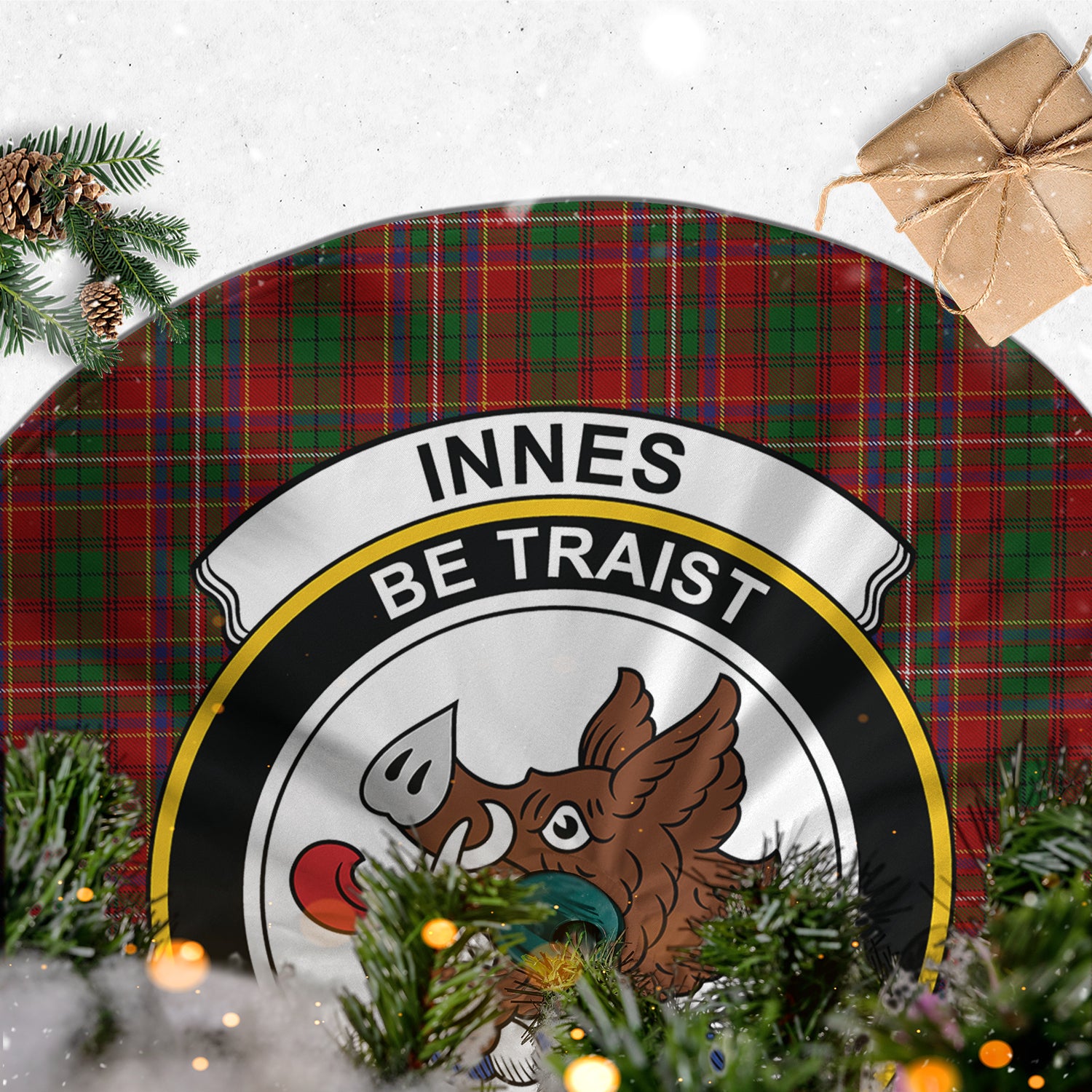 Innes Tartan Christmas Tree Skirt with Family Crest - Tartanvibesclothing