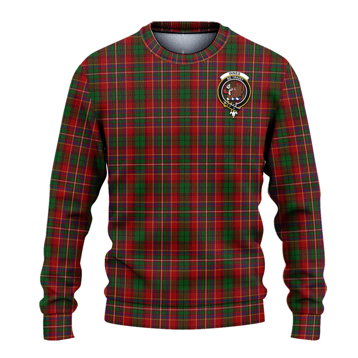 Innes Tartan Knitted Sweater with Family Crest - Tartanvibesclothing