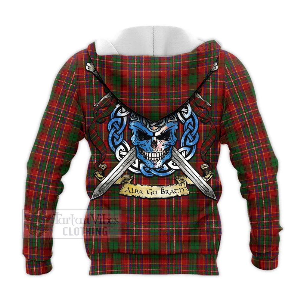 Tartan Vibes Clothing Innes Tartan Knitted Hoodie with Family Crest Celtic Skull Style