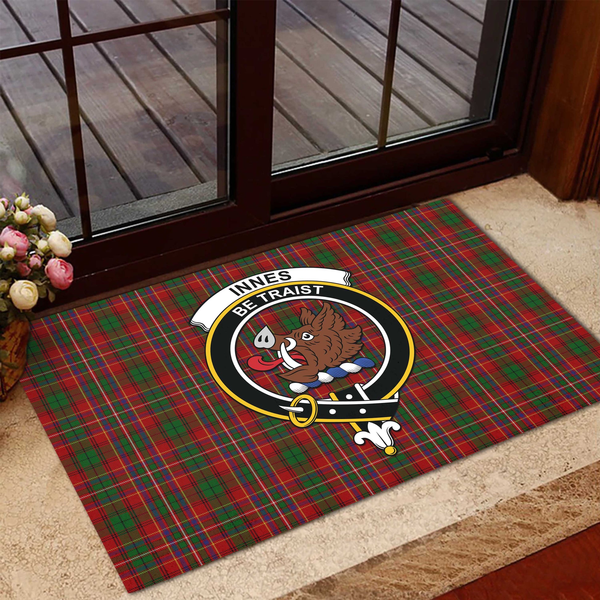 Innes Tartan Door Mat with Family Crest - Tartanvibesclothing