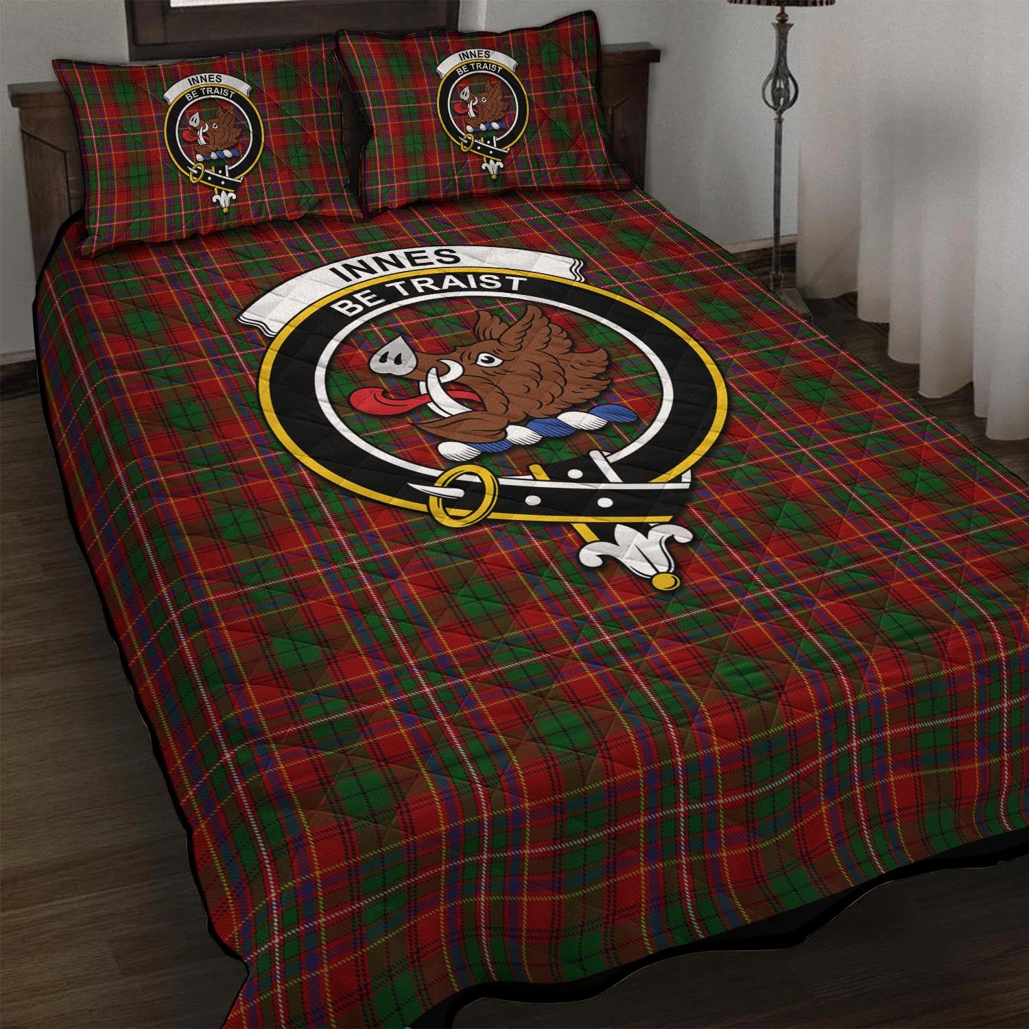 Innes Tartan Quilt Bed Set with Family Crest - Tartan Vibes Clothing