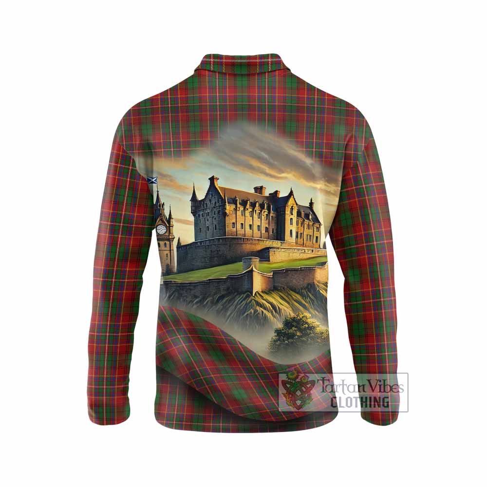 Innes Tartan Family Crest Long Sleeve Polo Shirt with Scottish Ancient Castle Style - Tartan Vibes Clothing