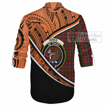 Innes Crest Tartan Ghillie Kilt Shirt with Polynesian Vibes Style - Orange Version