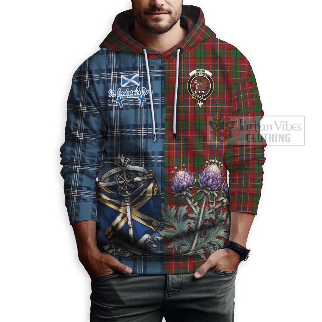 Tartan Vibes Clothing Innes Tartan Hoodie Happy St. Andrew's Day Half Tartan Style