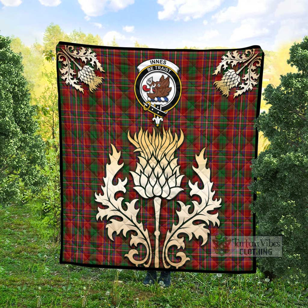 Tartan Vibes Clothing Innes Tartan Quilt with Family Crest and Golden Thistle Style