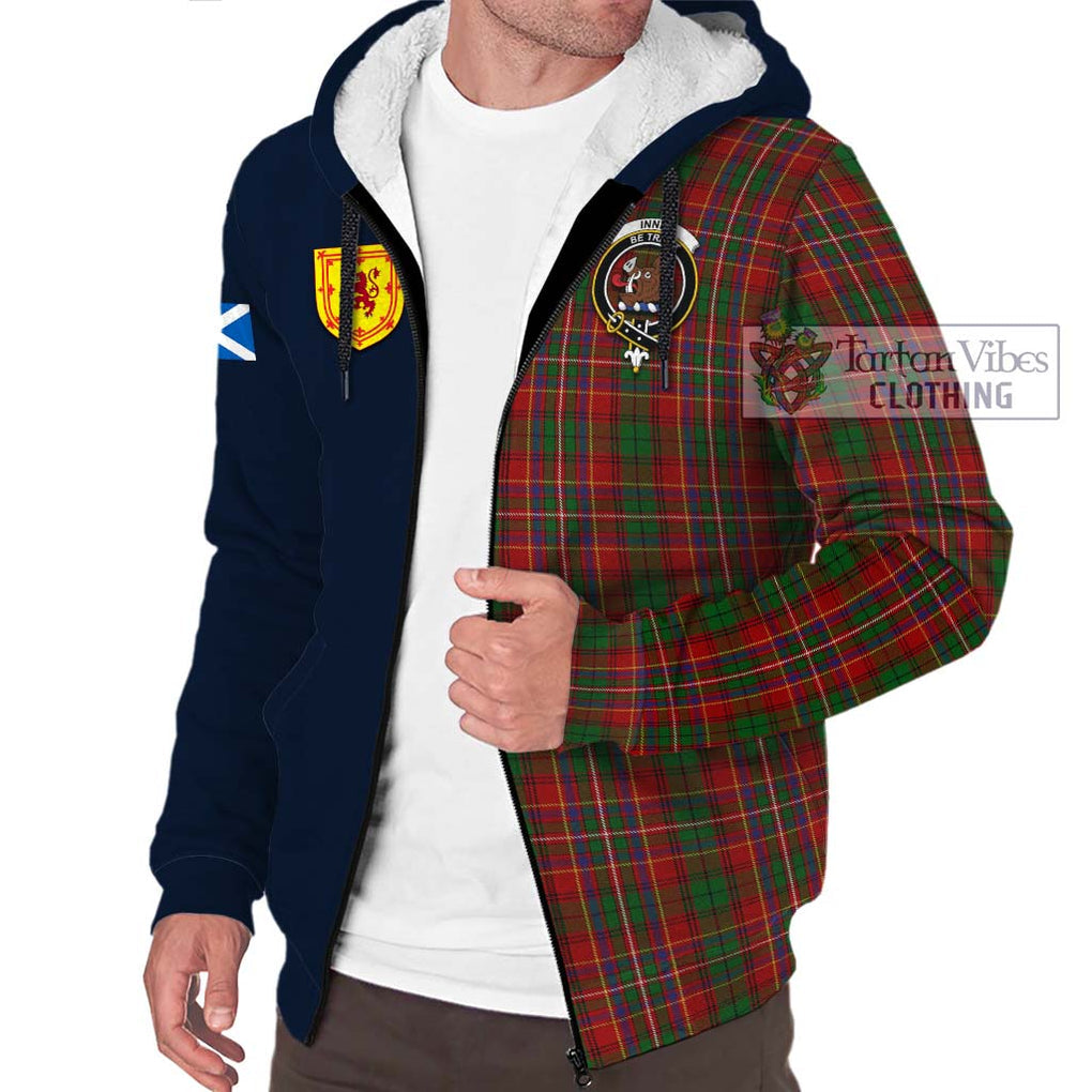 Tartan Vibes Clothing Innes Tartan Sherpa Hoodie with Scottish Lion Royal Arm Half Style