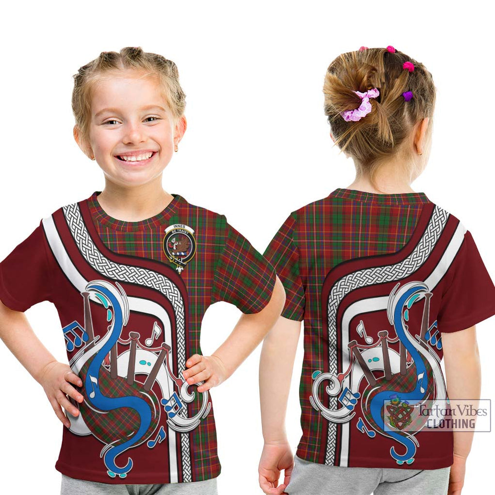 Tartan Vibes Clothing Innes Tartan Kid T-Shirt with Epic Bagpipe Style