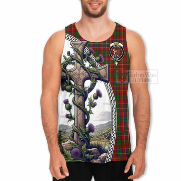 Innes Tartan Men's Tank Top with Family Crest and St. Andrew's Cross Accented by Thistle Vines