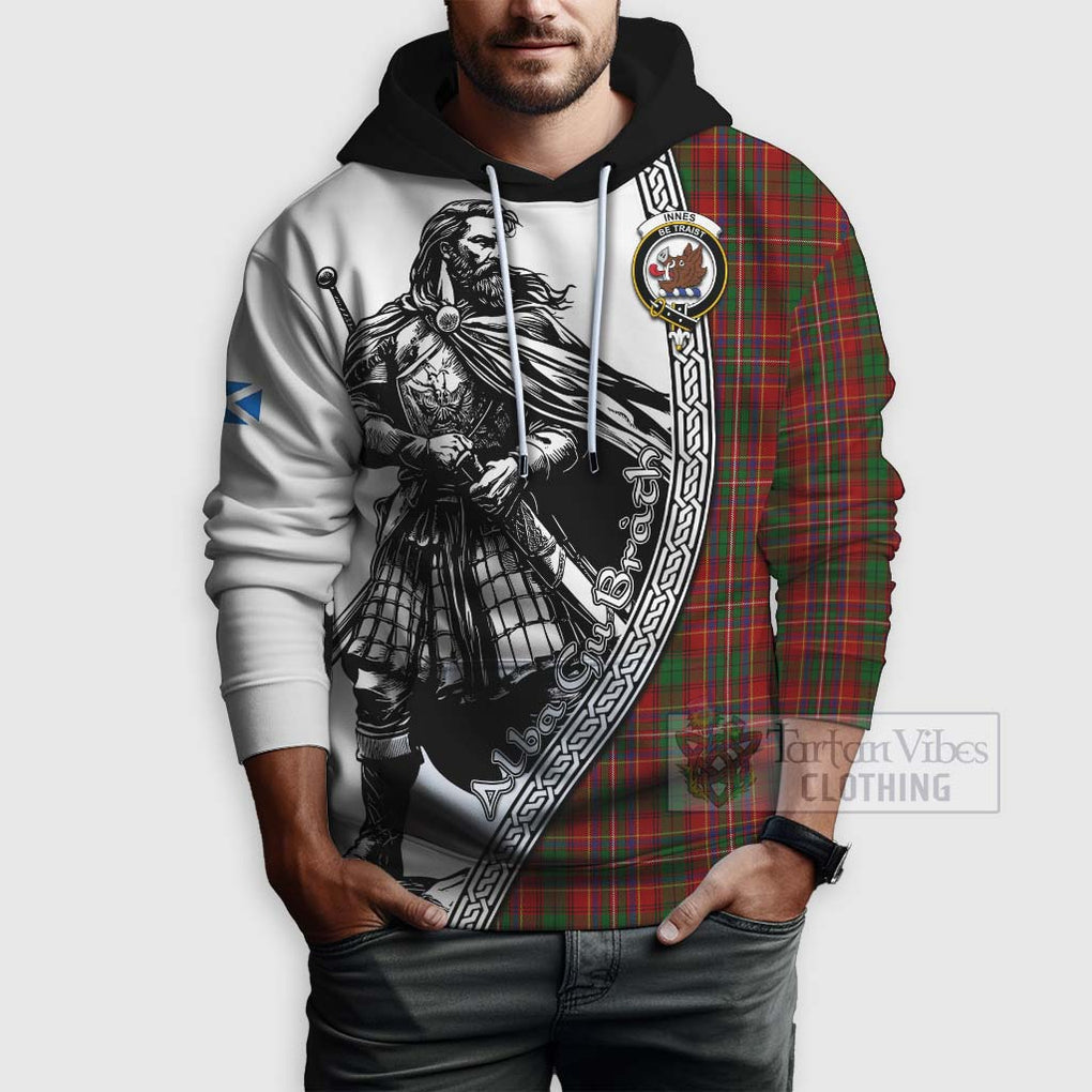 Tartan Vibes Clothing Innes Tartan Clan Crest Hoodie with Highlander Warrior Celtic Style