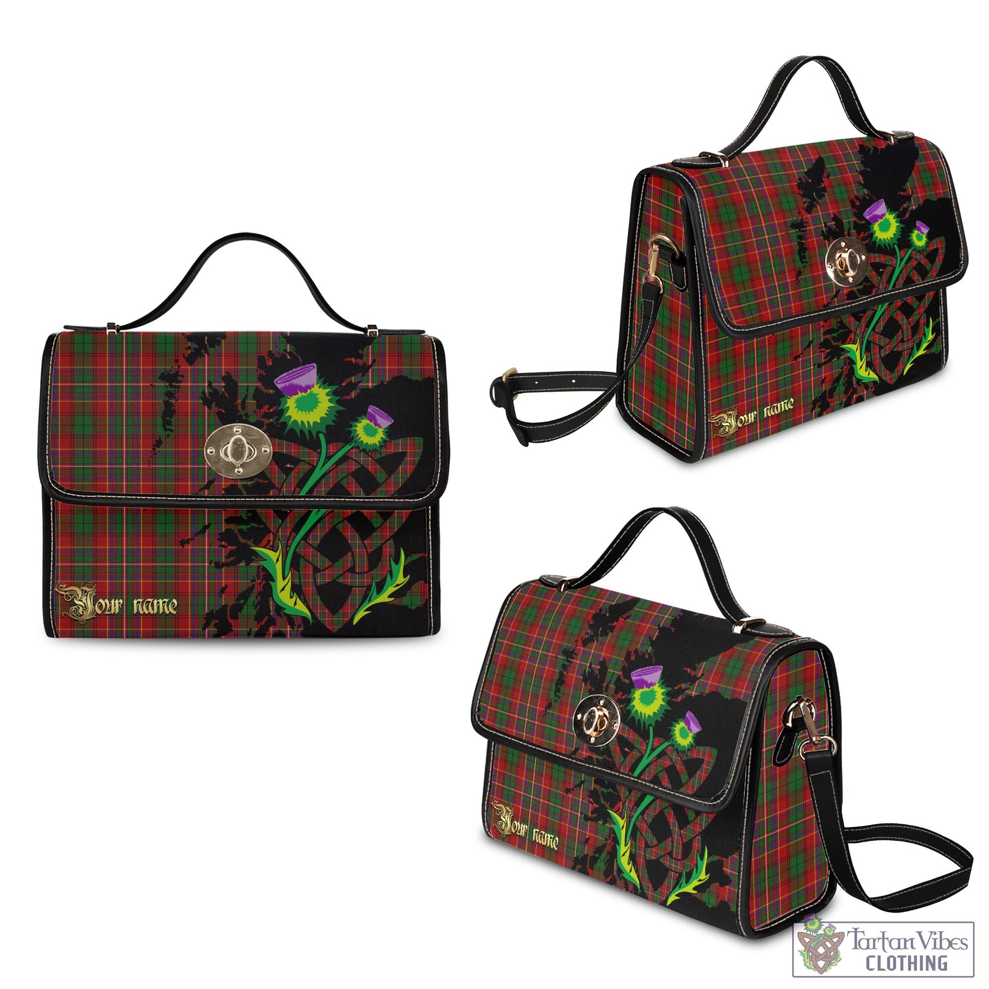 Tartan Vibes Clothing Innes Tartan Waterproof Canvas Bag with Scotland Map and Thistle Celtic Accents