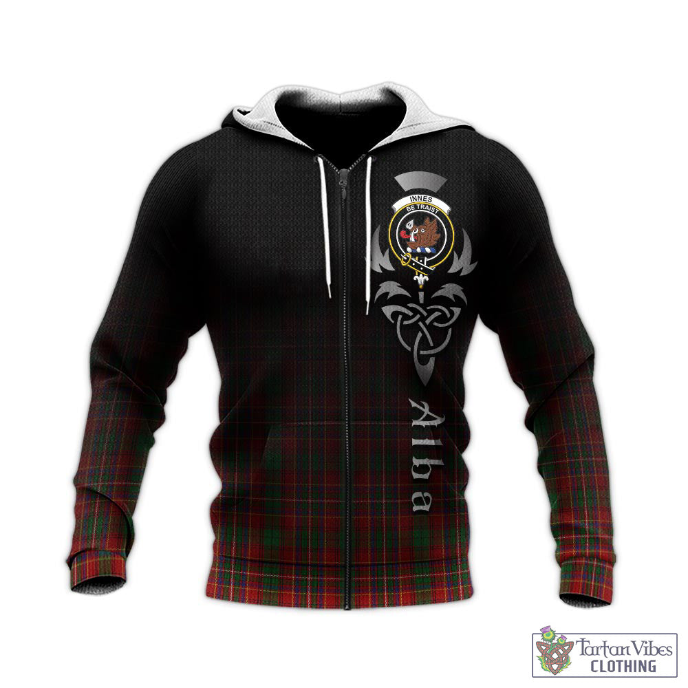 Tartan Vibes Clothing Innes Tartan Knitted Hoodie Featuring Alba Gu Brath Family Crest Celtic Inspired