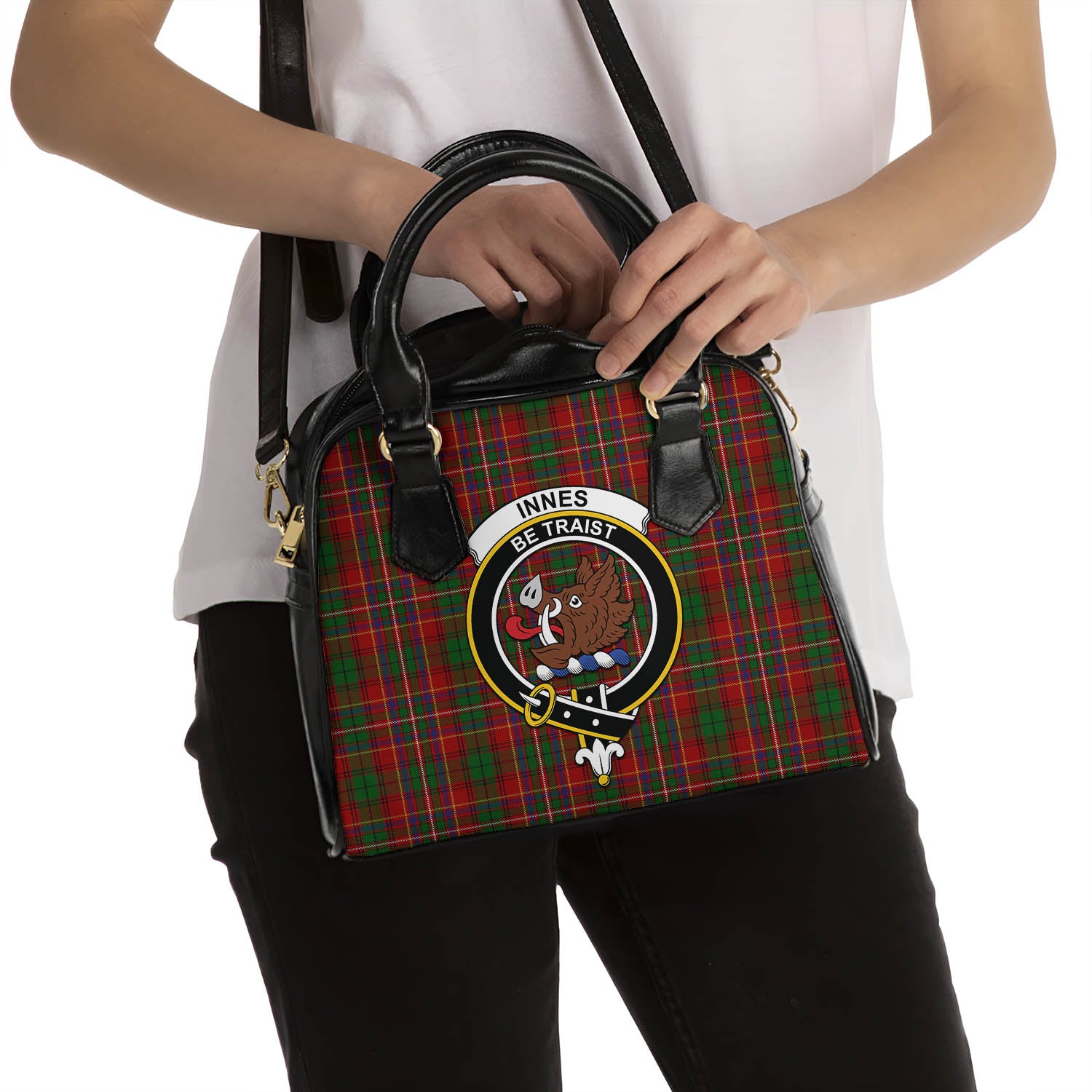 Innes Tartan Shoulder Handbags with Family Crest - Tartanvibesclothing