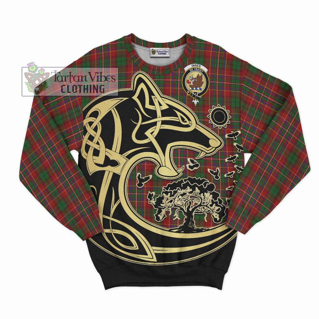 Innes Tartan Sweatshirt with Family Crest Celtic Wolf Style - Tartan Vibes Clothing