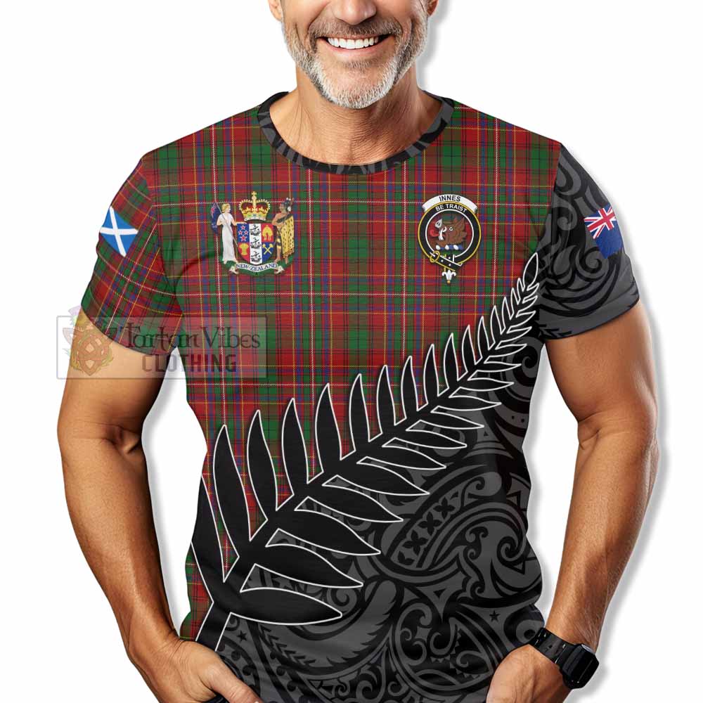 Tartan Vibes Clothing Innes Crest Tartan T-Shirt with New Zealand Silver Fern Half Style