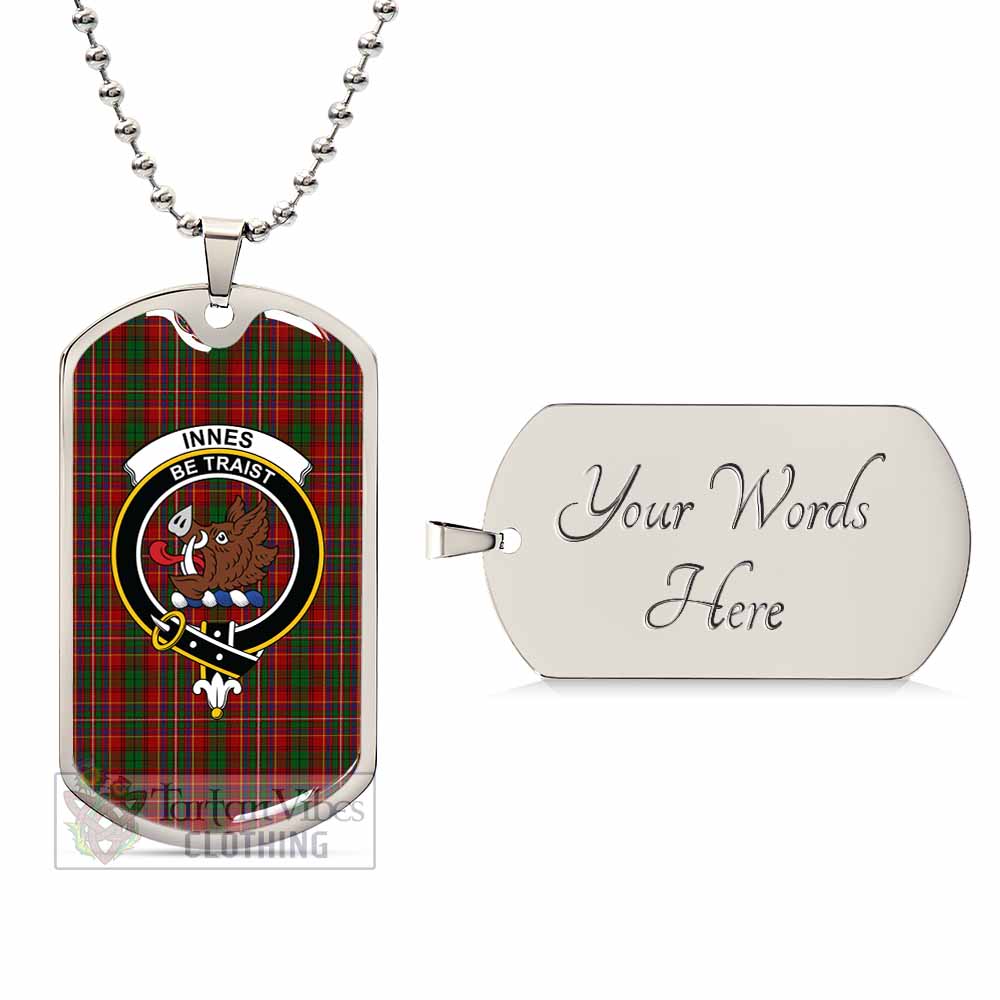 Tartan Vibes Clothing Innes Tartan Dog Tag Necklace with Family Crest