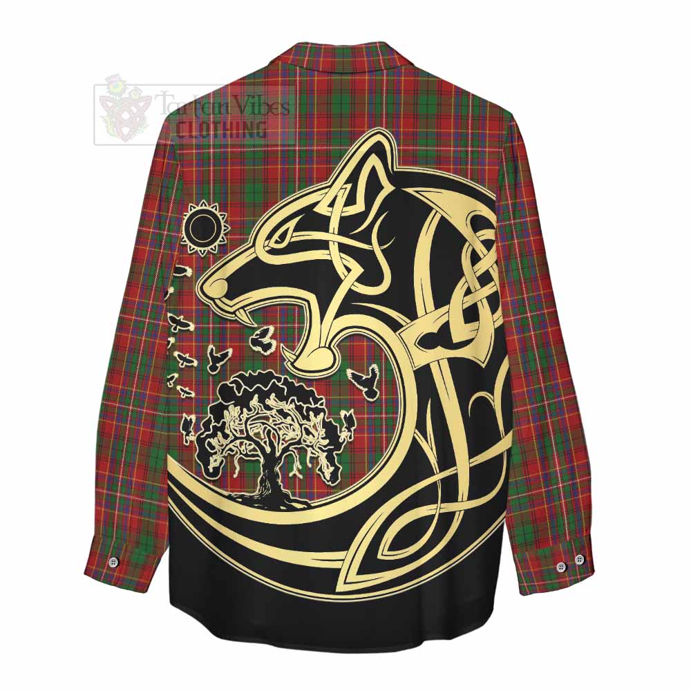 Tartan Vibes Clothing Innes Tartan Women's Casual Shirt with Family Crest Celtic Wolf Style