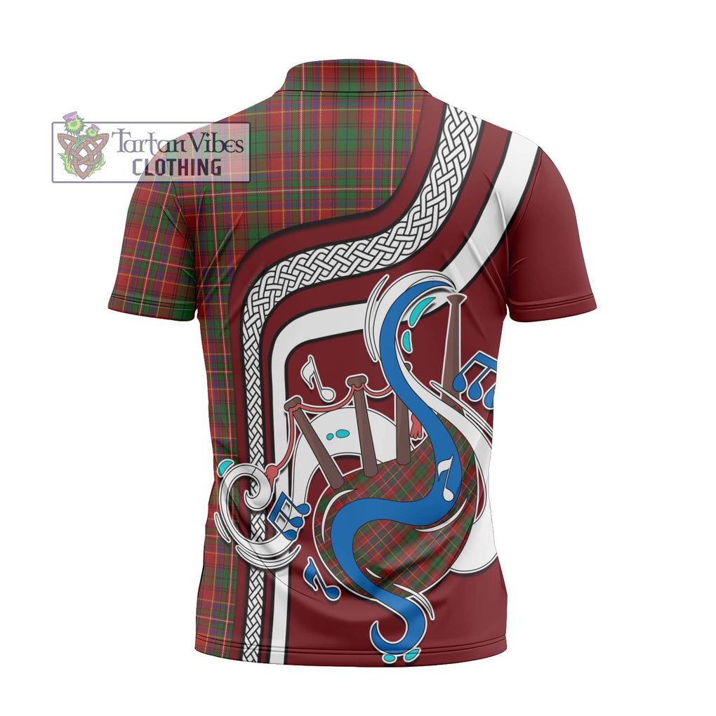 Innes Tartan Zipper Polo Shirt with Epic Bagpipe Style - Tartanvibesclothing Shop