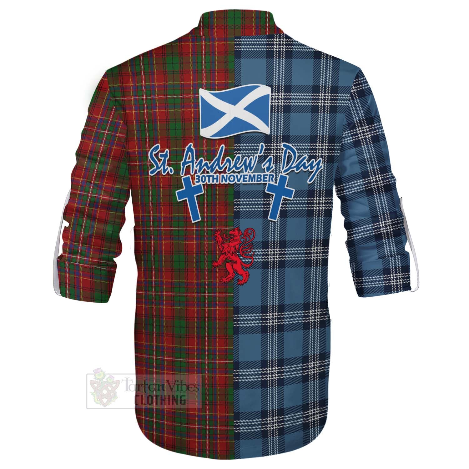 Tartan Vibes Clothing Innes Tartan Ghillie Kilt Shirt Happy St. Andrew's Day Half Tartan Style