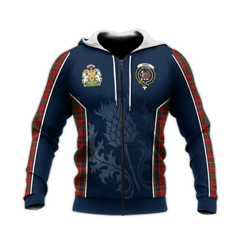 Tartan Vibes Clothing Innes Tartan Knitted Hoodie with Family Crest and Scottish Thistle Vibes Sport Style