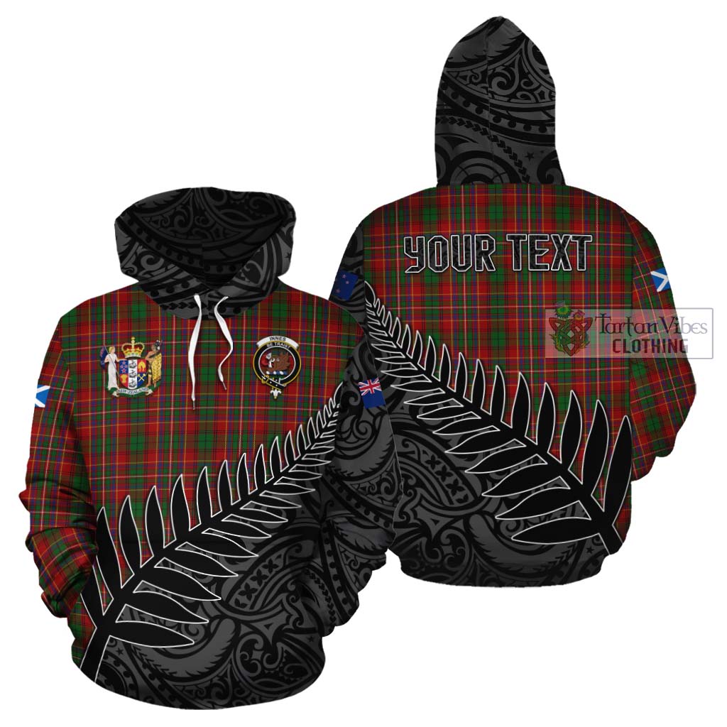 Tartan Vibes Clothing Innes Crest Tartan Cotton Hoodie with New Zealand Silver Fern Half Style