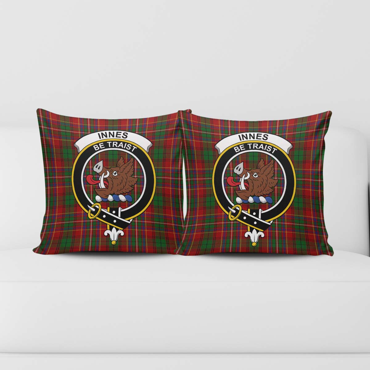 Innes Tartan Pillow Cover with Family Crest - Tartanvibesclothing