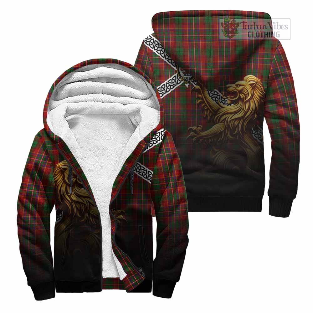 Innes Crest Tartan Sherpa Hoodie with Golden Lion Emblem Celtic Style Unisex - Tartan Vibes Clothing