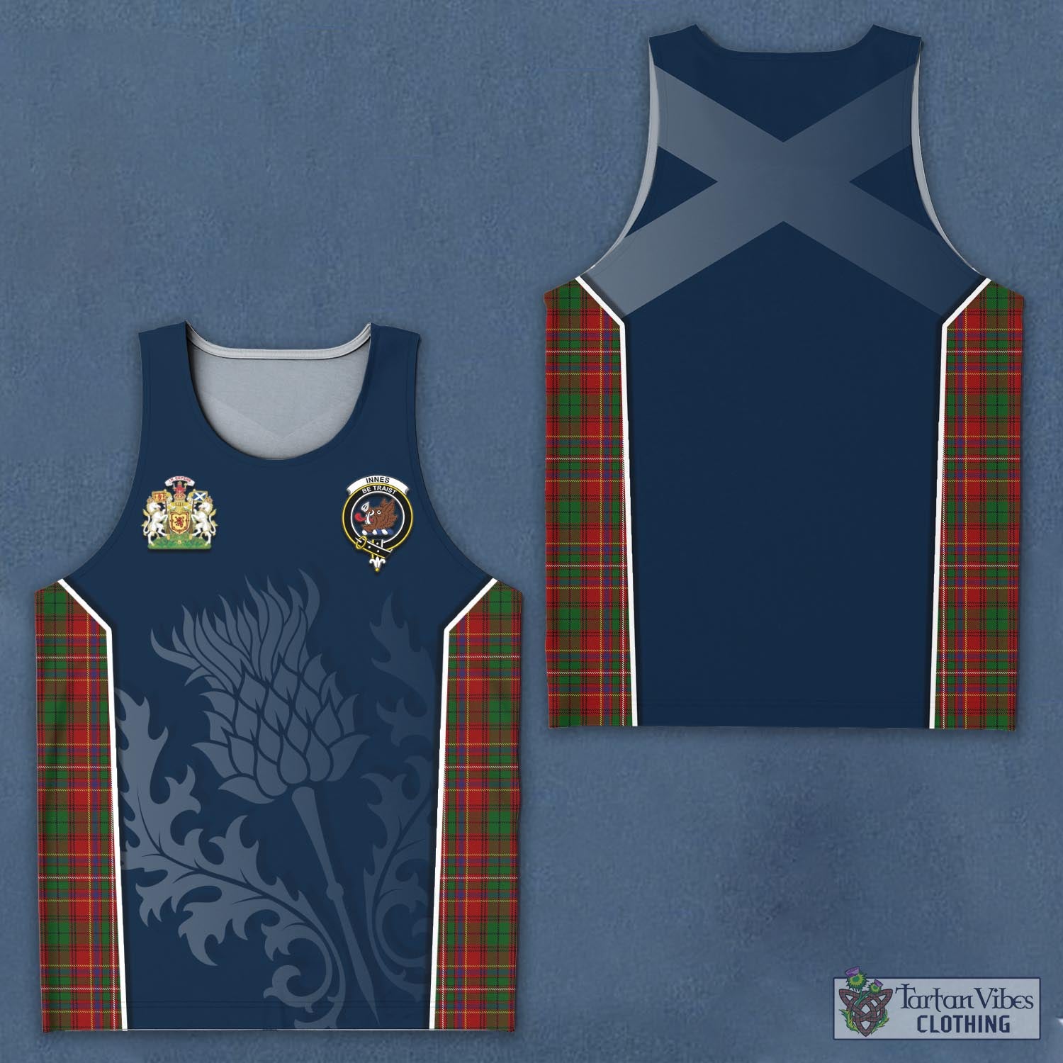 Tartan Vibes Clothing Innes Tartan Men's Tanks Top with Family Crest and Scottish Thistle Vibes Sport Style