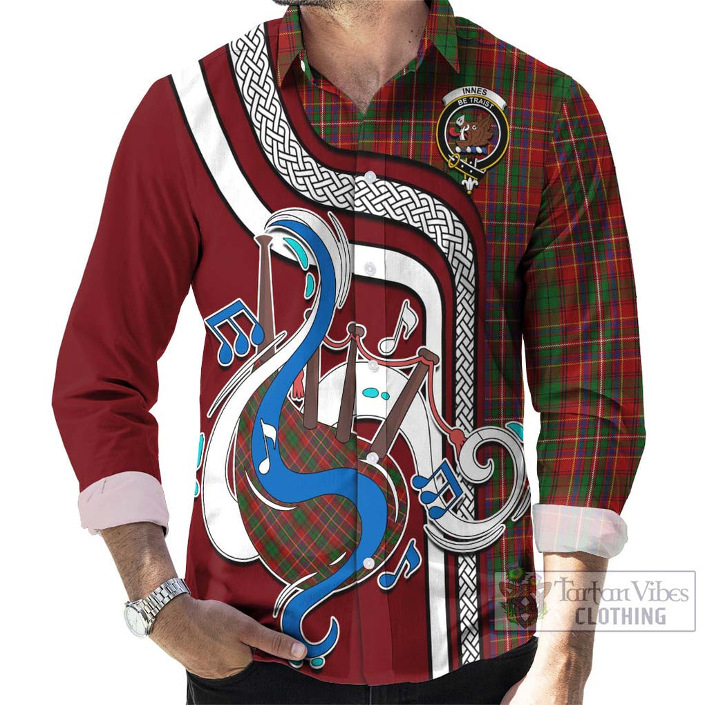 Innes Tartan Long Sleeve Button Shirt with Epic Bagpipe Style - Tartanvibesclothing Shop