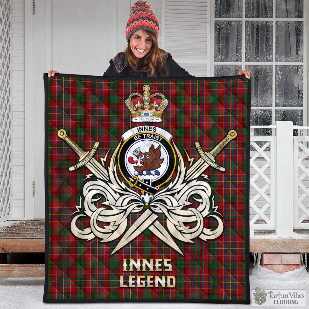 Tartan Vibes Clothing Innes Tartan Quilt with Clan Crest and the Golden Sword of Courageous Legacy